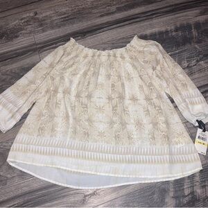 SKYE'S THE LIMIT Sz M Semi Sheer Peasant Top Snake Skin Print NWT